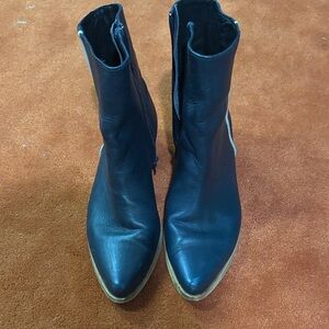 Women's Designer Blue Pointed Leather Ankle Boots EU 37